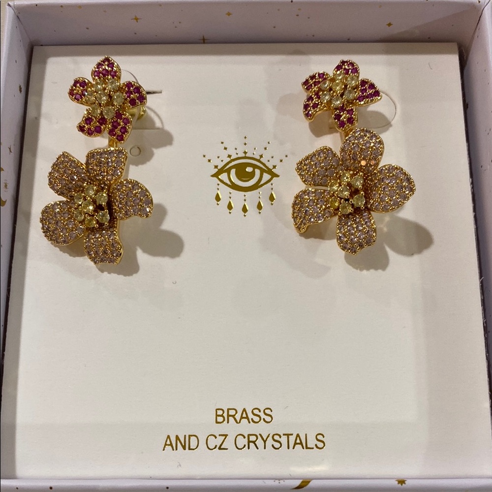 Eye candy pink crystal flower earrings!
